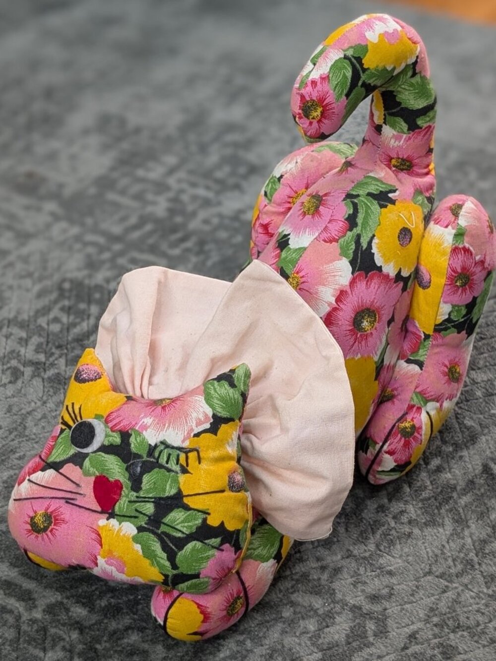 Floral Fabric Cat Doorstop Cottagecore Grannycore Vintage Inspired Kitten Pillow